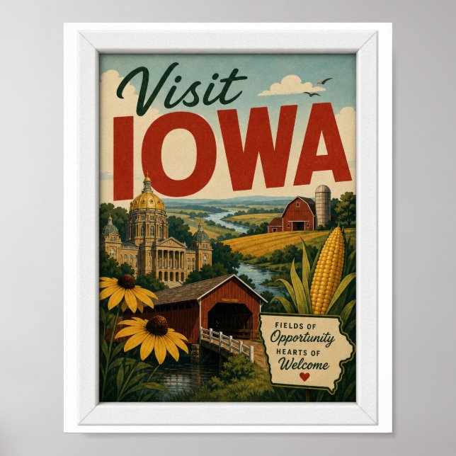 Poster Visite Iowa Viagem Vintage (Frente)