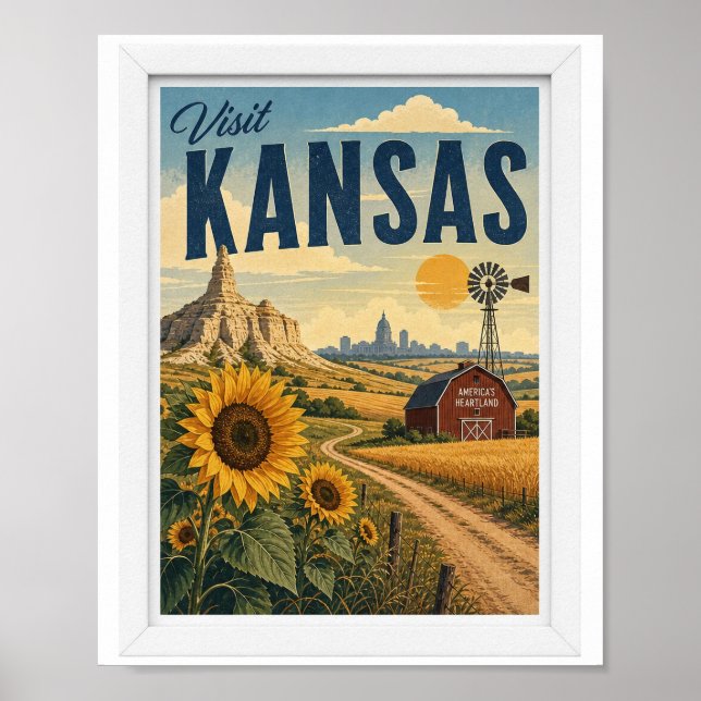 Poster Visite Kansas Viagem Vintage (Frente)