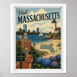 Poster Visite Massachusetts Viagem Vintage