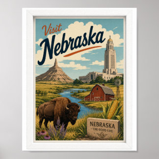 Poster Visite Nebraska Viagens Vintage