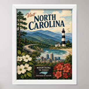 Poster Visite North Carolina Viagem Vintage
