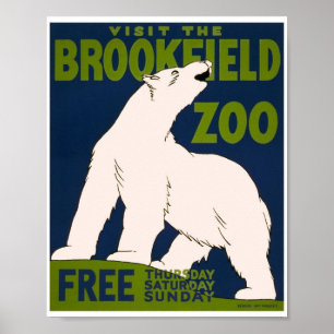 Poster Visite o Brookfield Zoo - Urso Polar Vintage WPA