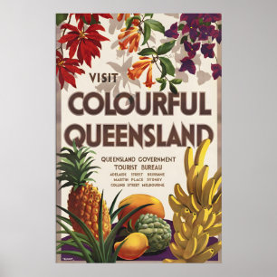 Poster Visite o Colorido Queensland Austrália Vintage