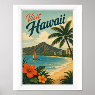 Poster Visite o Havaí Viagens Vintage