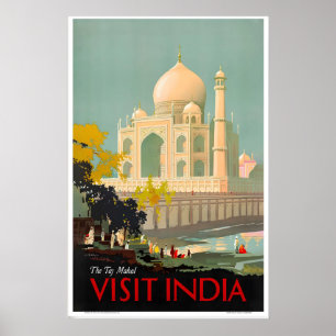 Poster Visite o Taj Mahal da Índia Cartaz de Viagem Vinta