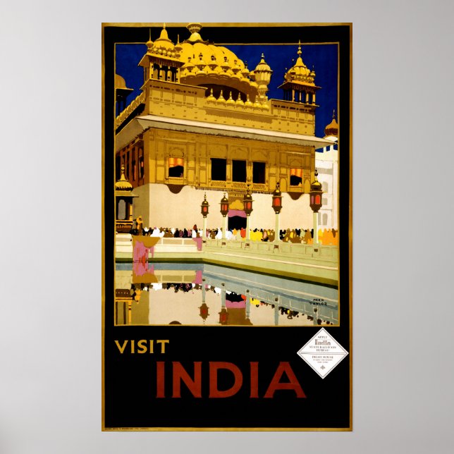 Poster Visite o Viagem do India Vintage 1929 (Frente)
