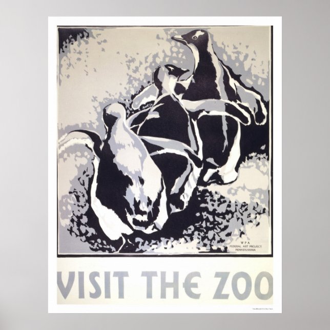 Pôster Visite o Zoo Penguin 1936 WPA (Frente)