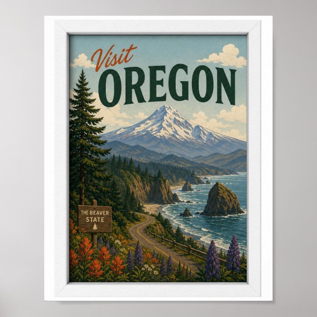 Poster Visite Oregon Viagem Vintage (Frente)