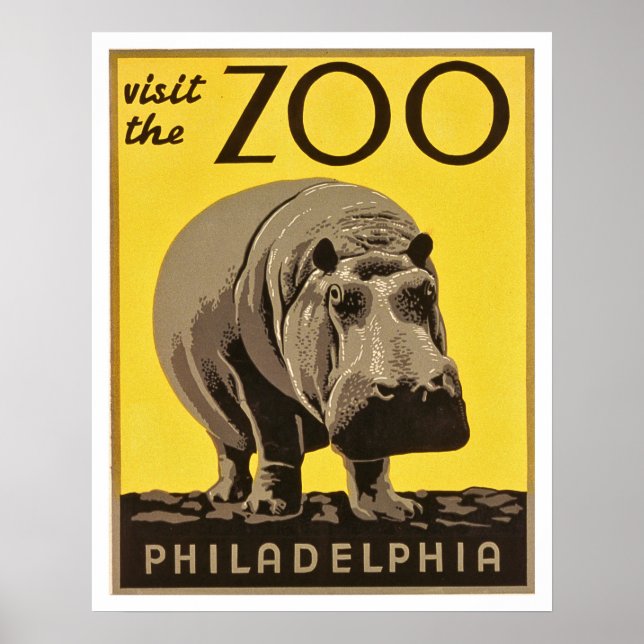 Poster Visite Philadelphia zoo, hippo grande, viagens vin (Frente)