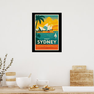 Poster Visite Sydney - Retro Sunset Viagem