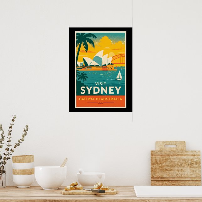 Poster Visite Sydney - Retro Sunset Viagem (Cozinha)