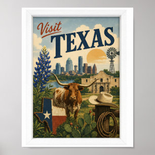 Poster Visite Texas Viagem Vintage