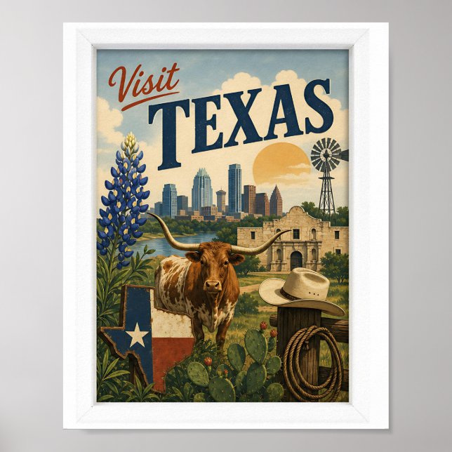 Poster Visite Texas Viagem Vintage (Frente)