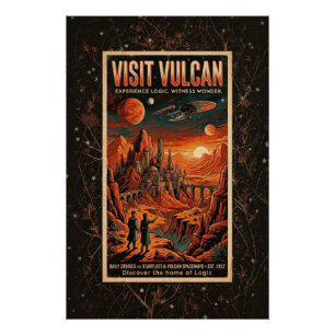 Pôster Visite Vulcano - Cartaz de Viagem Galáctica Retro