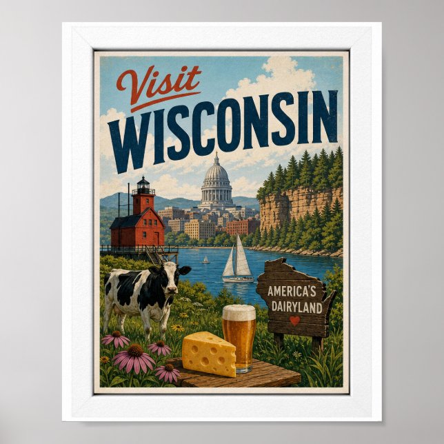 Poster Visite Wisconsin Viagens Antiguidades (Frente)