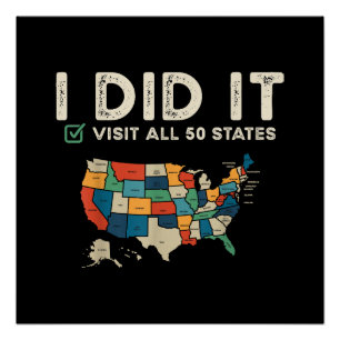 Pôster Visitou todos os 50 estados dos EUA - Mapa de viag