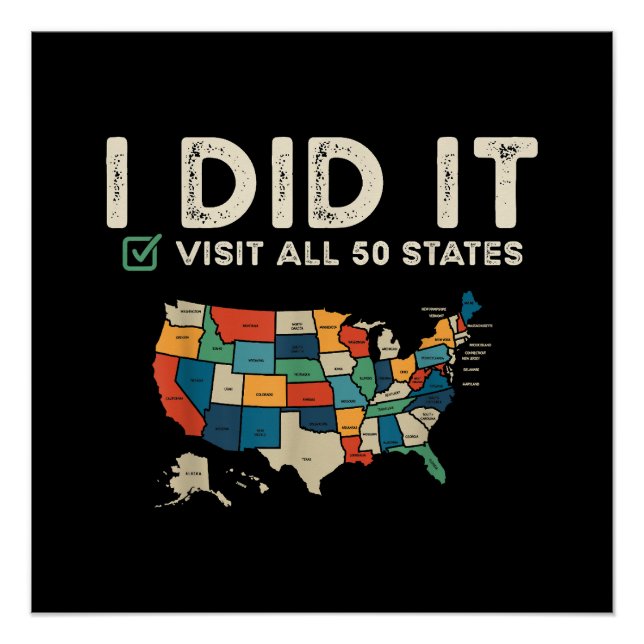 Pôster Visitou todos os 50 estados dos EUA - Mapa de viag (Frente)