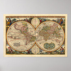 Poster Visscher Nicolaas Mapa Mundial 1670 Reprodução