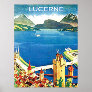 Poster Vista aérea, cidade de Lucerna e um lago, Suiça
