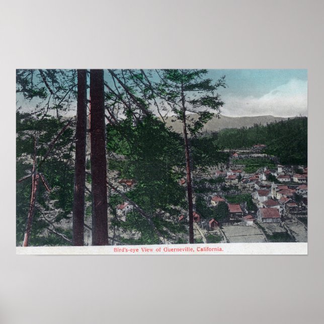 Poster Vista aérea da cidade de Guerneville, CA (Frente)