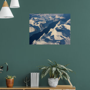 Poster Vista aérea de montanhas cobertas de neve com rio