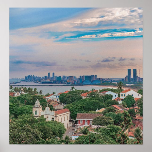 Pôster Vista aérea de Olinda e Recife Pernambuco Brasil (Frente)