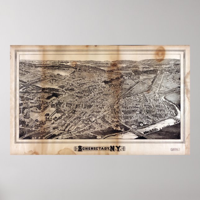 Poster Vista aérea de Schenectady, Nova Iorque (1882) (Frente)