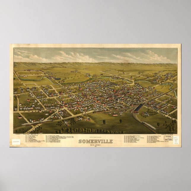 Poster Vista aérea de Somerville, Nova Jersey (1882) (Frente)