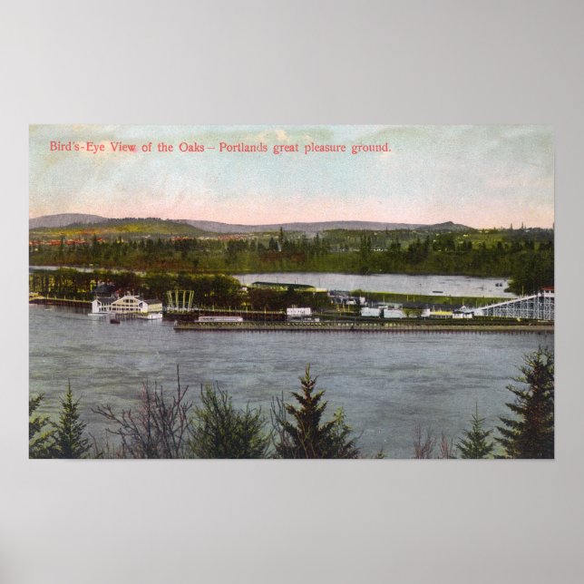 Pôster Vista aérea do parque de diversões de Oaks (Frente)