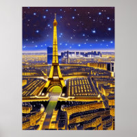 Vista aérea fantasia de Paris debaixo das estrelas