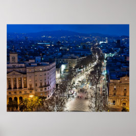 Pôster Vista aérea noturna de La Rambla