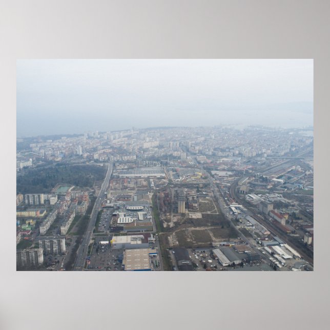 Poster Vista aérea sobre Burgas City na Bulgária (Frente)