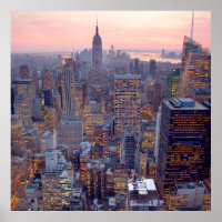 Vista ampla de Manhattan no pôr do sol