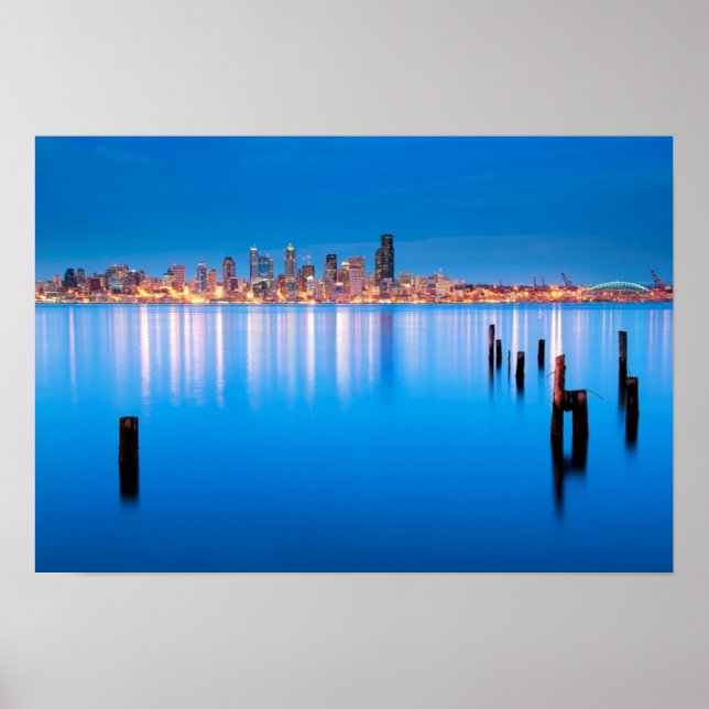 Pôster Vista azul-hora do centro Seattle (Frente)