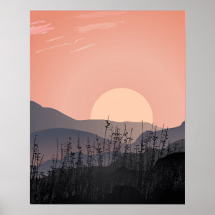 Poster Vista cêntrica do pôr do sol numa paisagem desol