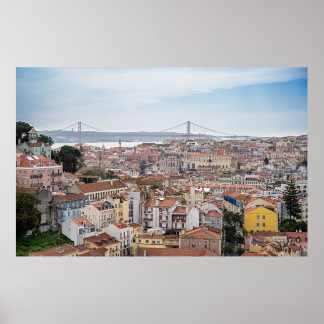 Poster Vista da antiga cidade de Lisboa e 25 da ponte de  (Frente)