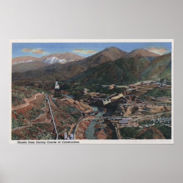 Pôster Vista da barragem durante a construção (Frente)