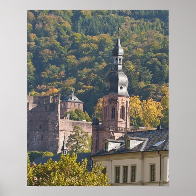 Pôster Vista da Cidade Antiga de Heidelberg (Frente)