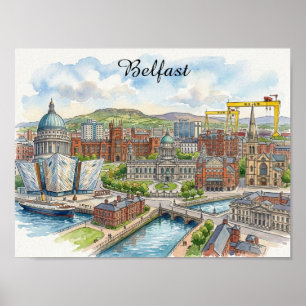 Poster Vista da Cidade de Belfast Irlanda do Norte Arte A