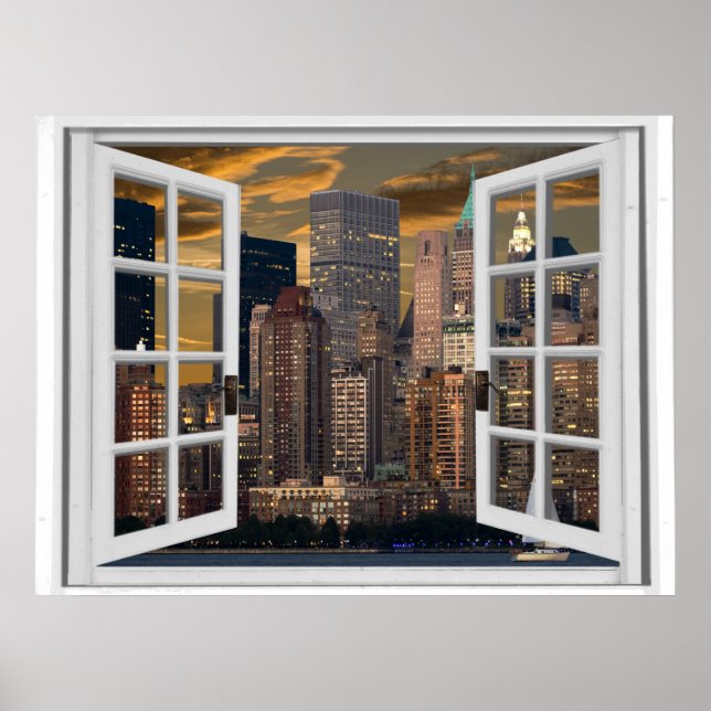 Pôster Vista da Cidade de Nova York Janela Falsa (Frente)