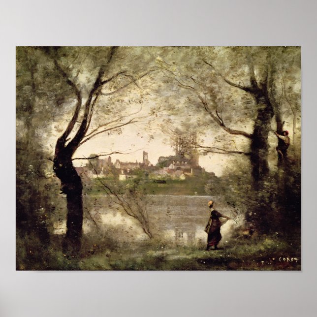 Pôster Vista da Cidade e Catedral de Mantes (Frente)