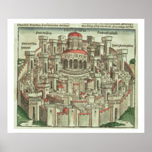 Pôster Vista da cidade murada de Jerusalem que mostra o T