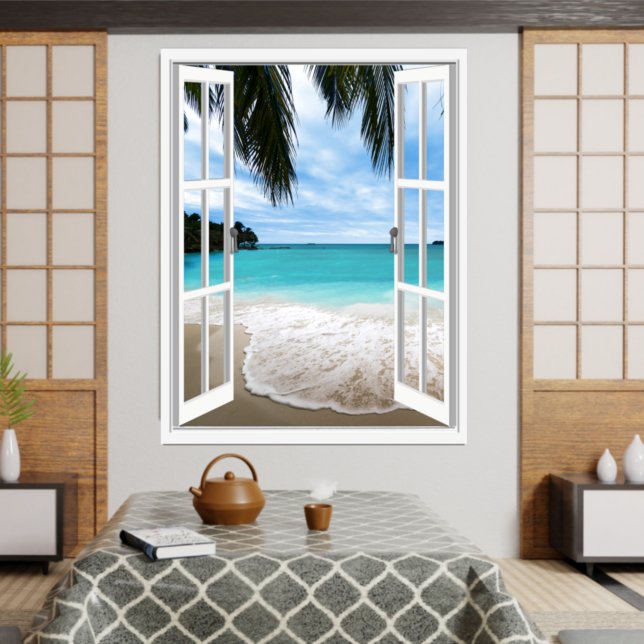 Poster Vista da janela do mar tropical 3D (Criador carregado)