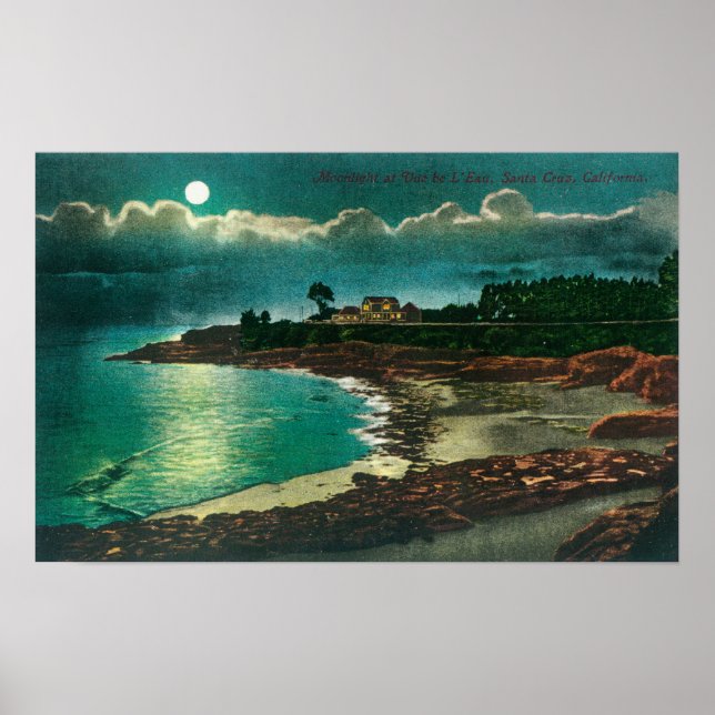 Poster Vista da Lua do Vue de l'EauSanta Cruz, CA (Frente)