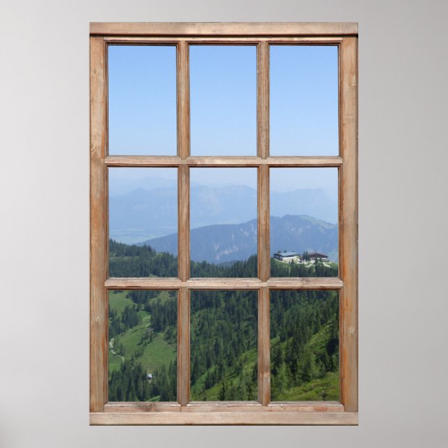 Poster Vista da Montanha dos Alpes de uma Janela (Frente)