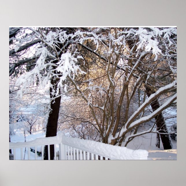 Pôster Vista da neve do inverno na varanda frontal (Frente)