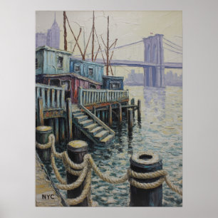 Poster Vista da Ponte de Brooklyn a partir do Pier Waterf
