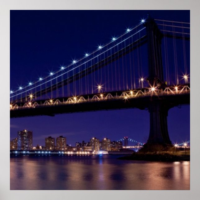 Poster Vista da ponte de Manhattan à noite (Frente)