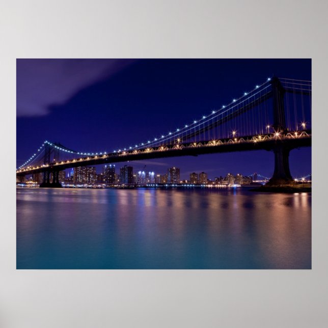 Pôster Vista da ponte de Manhattan à noite (Frente)