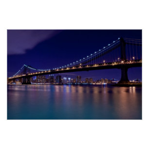 Pôster Vista da ponte de Manhattan na noite